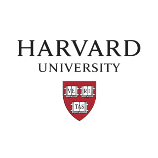 Harvard University wordmark with shield containing the motto Veritas on an orange-red background.